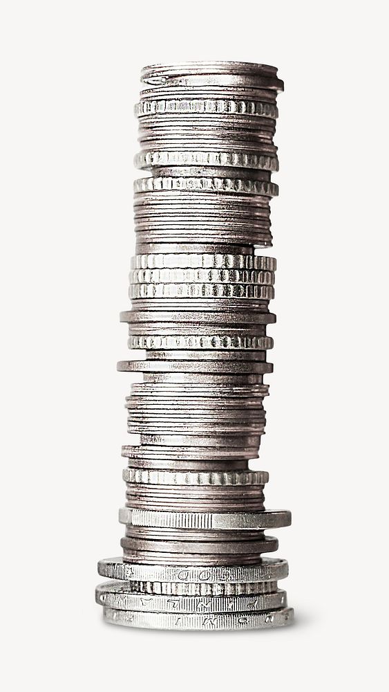 Silver coins stack money  collage element psd
