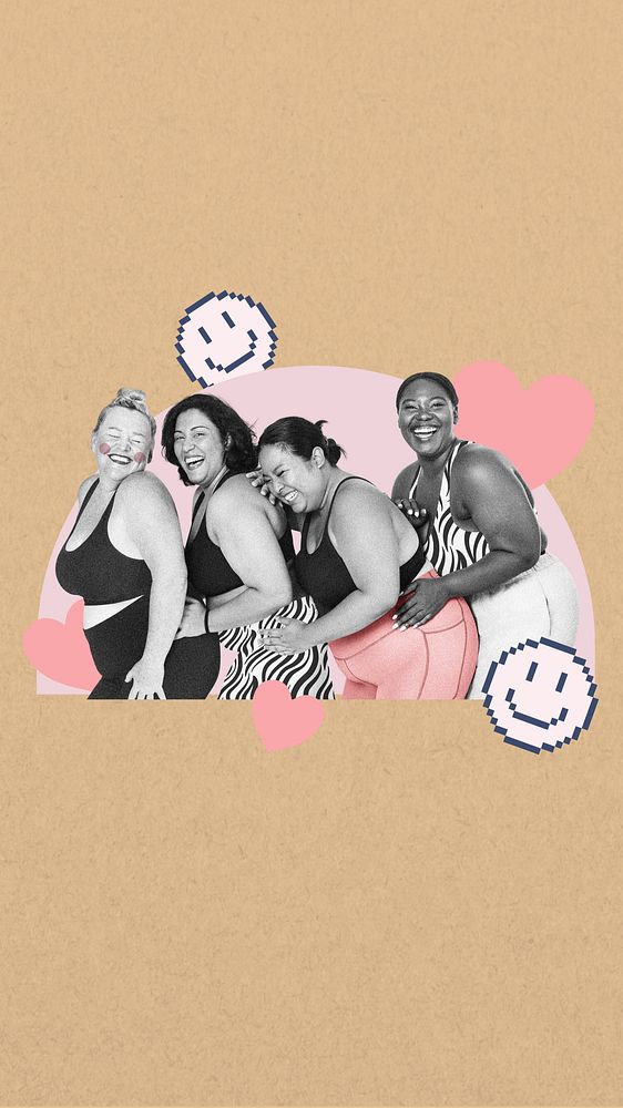 Diverse plus-sized women iPhone wallpaper, body positivity remix