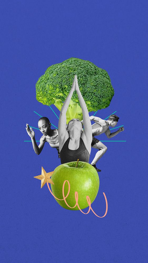 Healthy lifestyle collage phone wallpaper