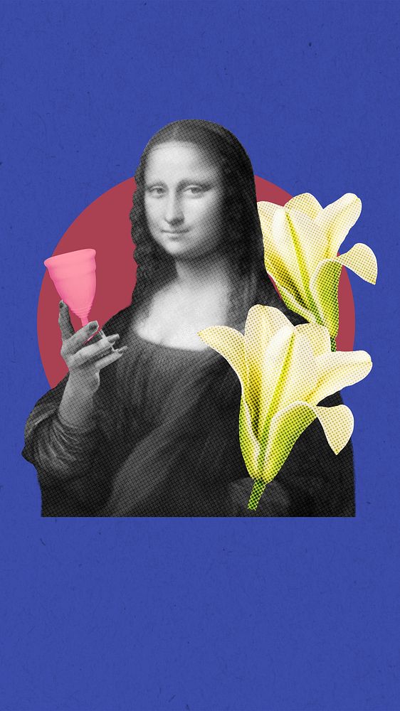 Feminine health collage mobile wallpaper, Mona Lisa remixed by rawpixel