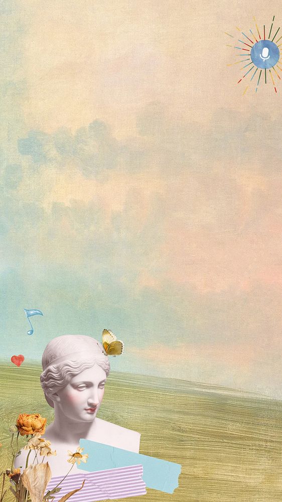 Greek Goddess statue mobile wallpaper, aesthetic remix background