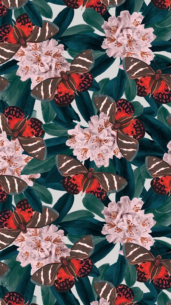 Seamless butterfly patterned phone wallpaper, George Shaw's exotic flower pattern background