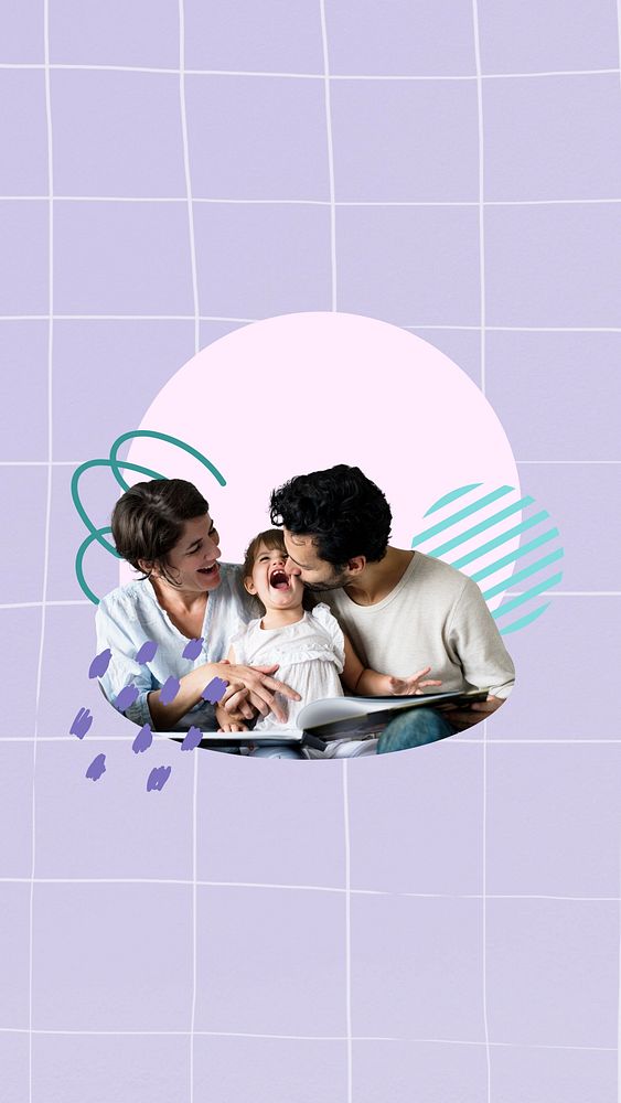 Happy family mobile wallpaper, purple design