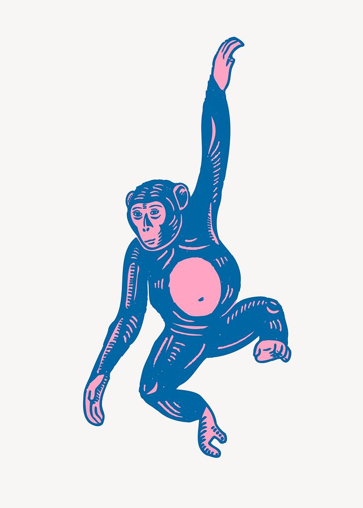 Blue monkey illustration collage element, animal design vector