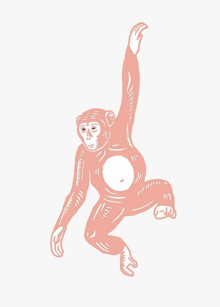 Peach monkey illustration collage element, animal design vector