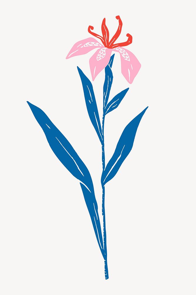 Pink flower illustration collage element vector