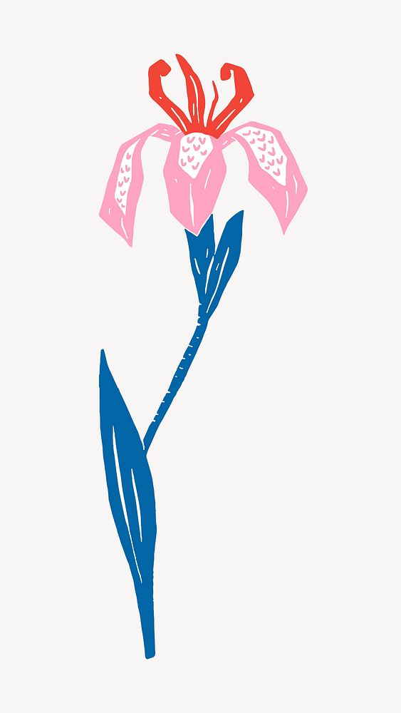 Pink flower illustration collage element vector