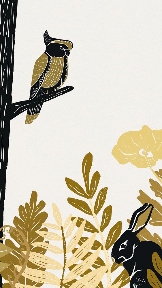 Bird botanical iPhone wallpaper, animal illustration