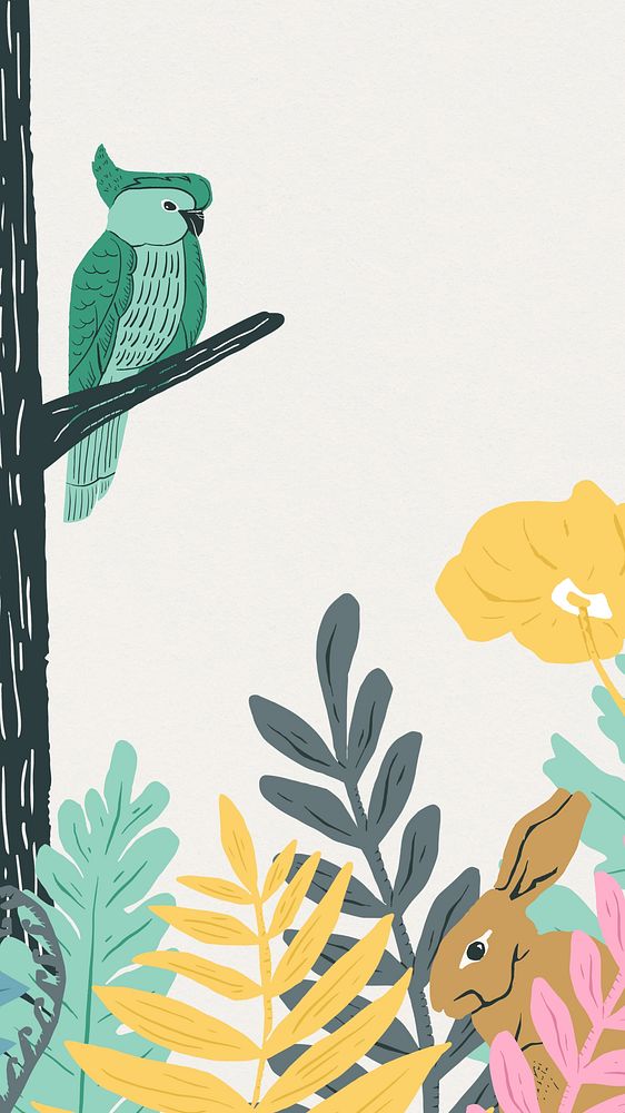 Jungle wildlife phone wallpaper, animal illustration