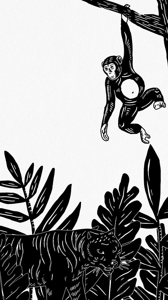 Black tiger monkey iPhone wallpaper, animal illustration
