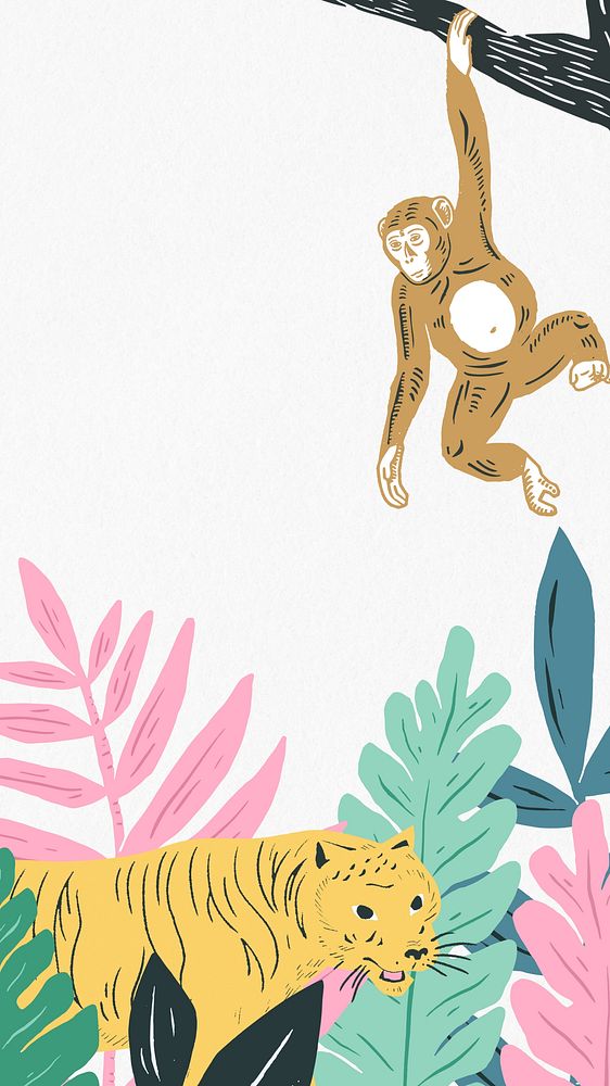 Wild animals phone wallpaper, wildlife illustration