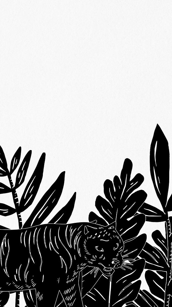 Tiger botanical iPhone wallpaper, animal illustration