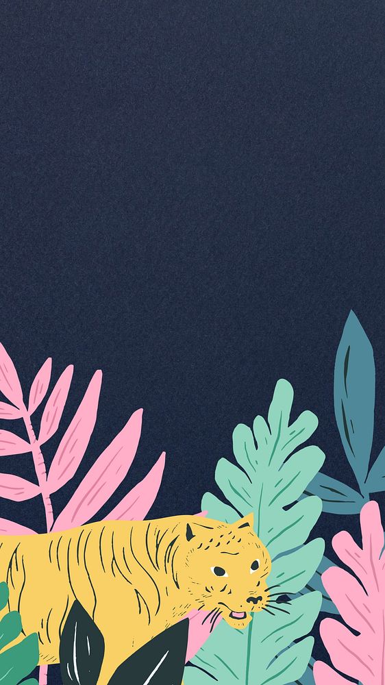 Botanical tiger blue iPhone wallpaper, animal illustration