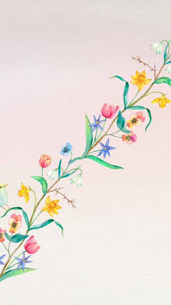 Blooming flowers iPhone wallpaper, watercolor illustration