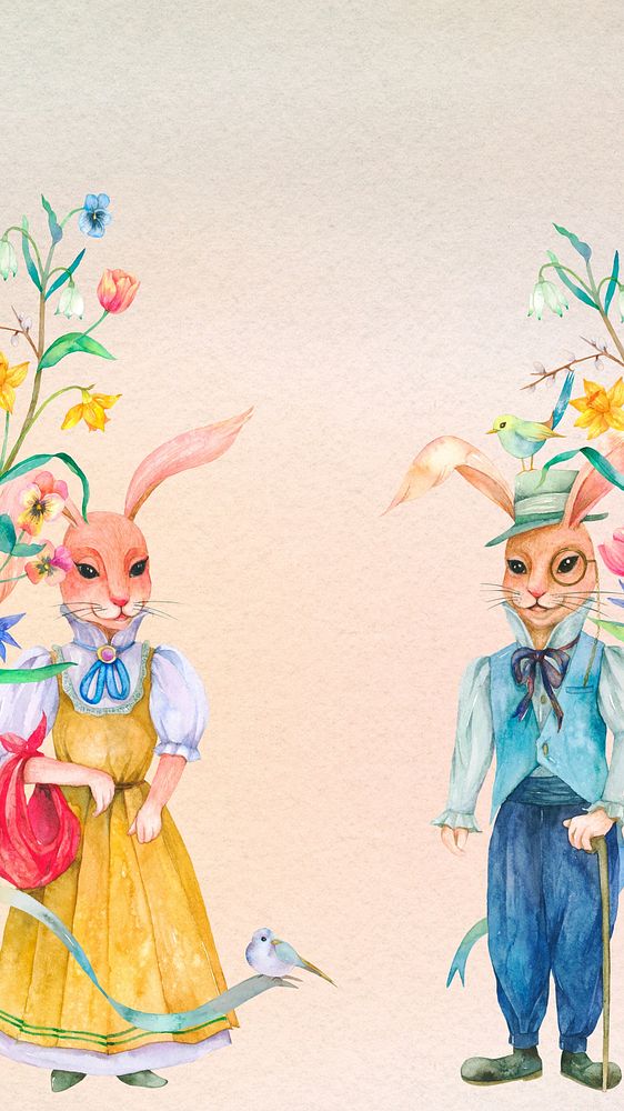 Rabbit characters illustration mobile wallpaper