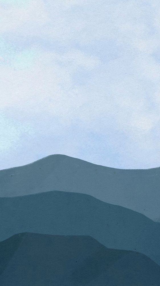 Blue sky mountain phone wallpaper, aesthetic nature illustration