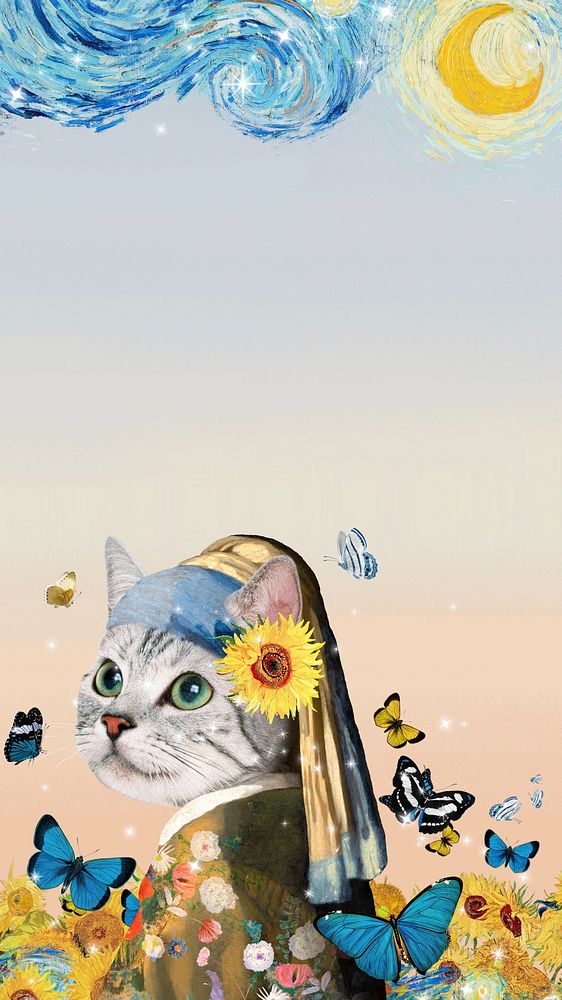 Surreal cat woman iPhone wallpaper, aesthetic background. Remixed by rawpixel.