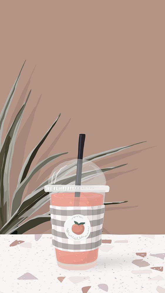 Aesthetic drink & plant graphic illustration, earth tone background