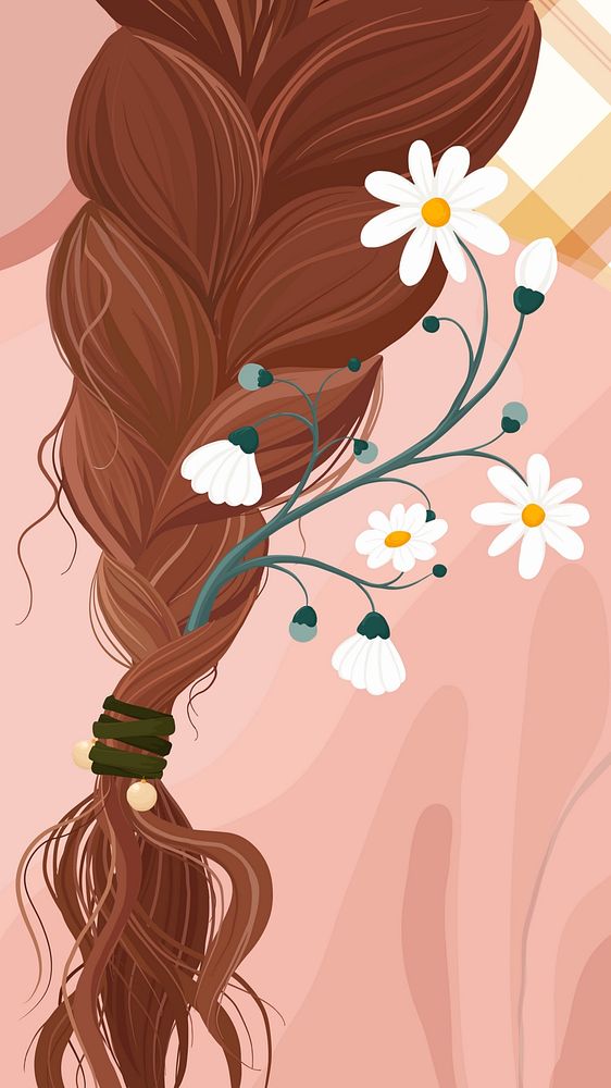 Daisy in hair, iPhone wallpaper, aesthetic illustration