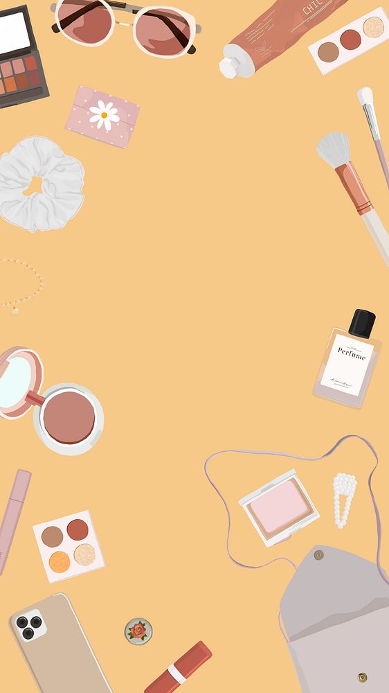 Feminine lifestyle, cosmetics, mobile wallpaper, aesthetic illustration