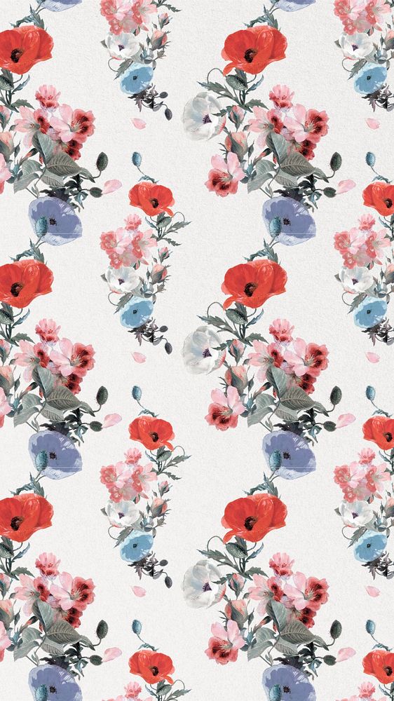 Vintage floral pattern mobile wallpaper illustration by Pierre Joseph Redouté. Remixed by rawpixel.