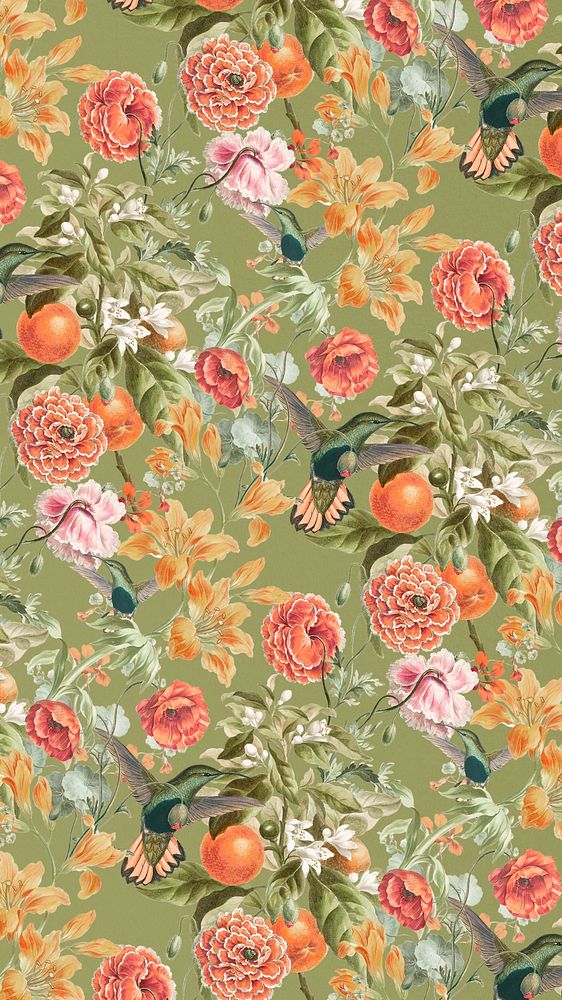 Floral pattern mobile wallpaper, vintage illustration by Pierre Joseph Redouté. Remixed by rawpixel.