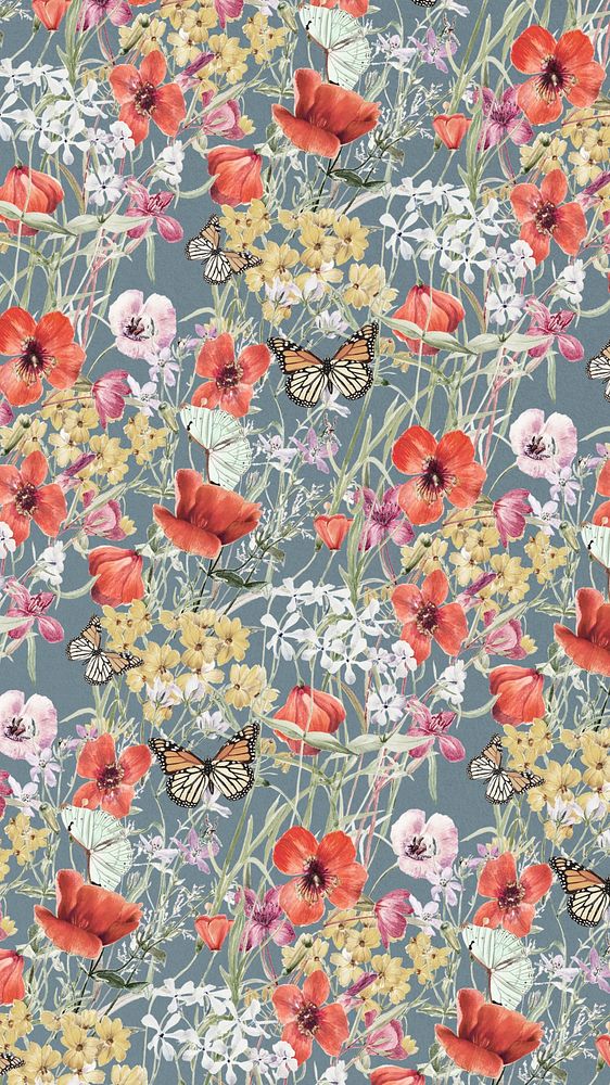 Vintage flower pattern mobile wallpaper illustration by Pierre Joseph Redouté. Remixed by rawpixel.