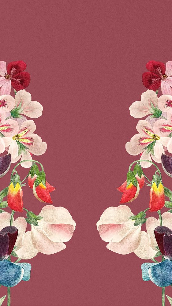 Floral red mobile wallpaper, vintage sweet pea illustration by Pierre Joseph Redouté. Remixed by rawpixel.