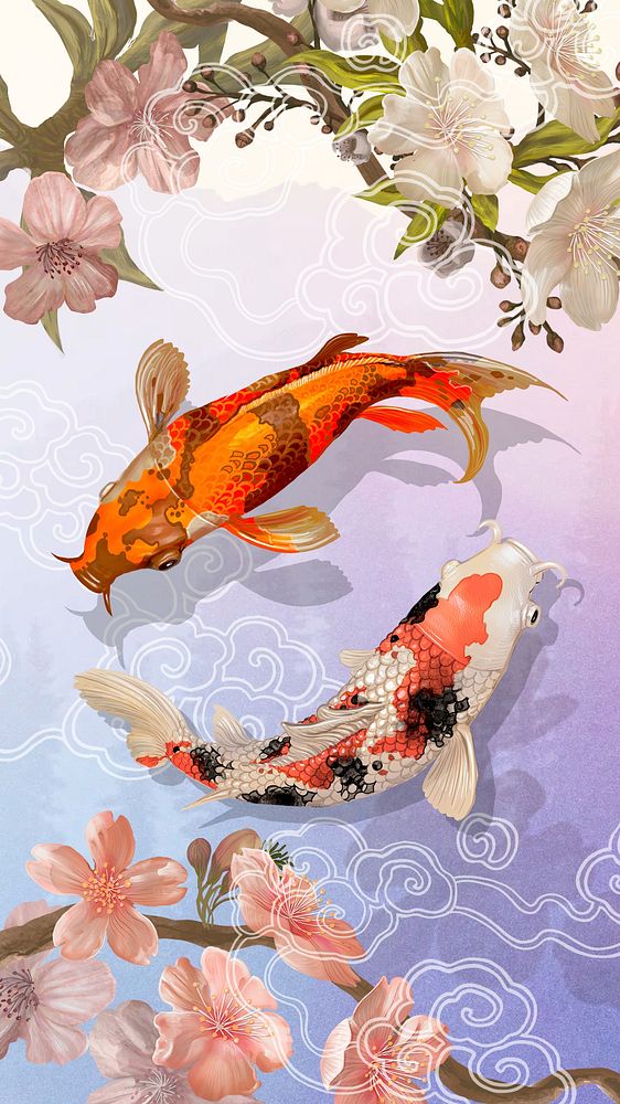 Traditional Koi fish phone wallpaper, Japanese animal illustration