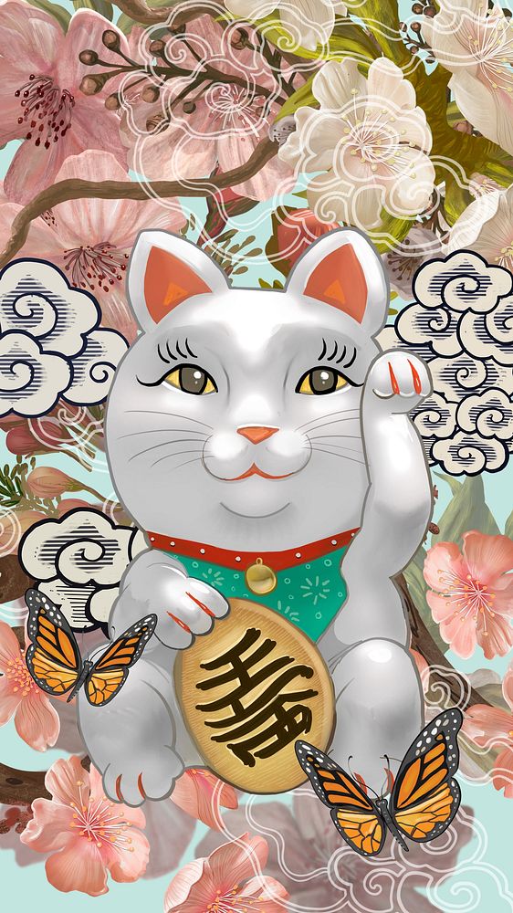 Japanese waving cat iPhone wallpaper, Maneki Neko figure