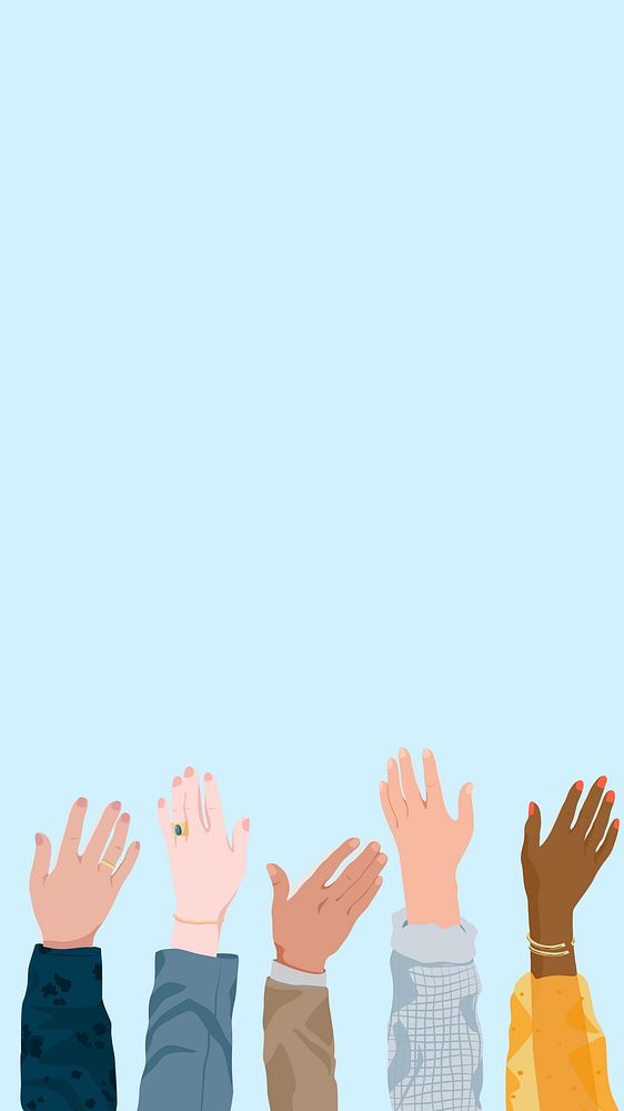 Hands raising iPhone wallpaper, vector illustration