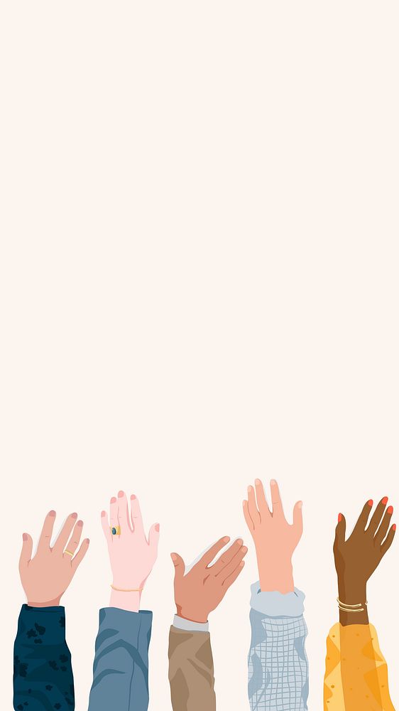 Hands raising phone wallpaper, vector illustration