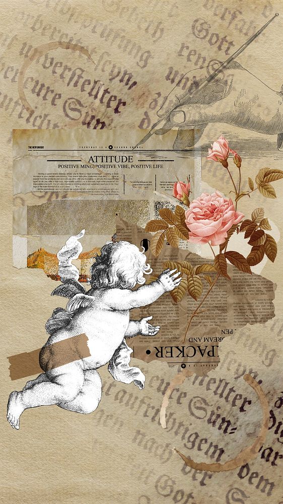Vintage cupid collage iPhone wallpaper, paper crafts background