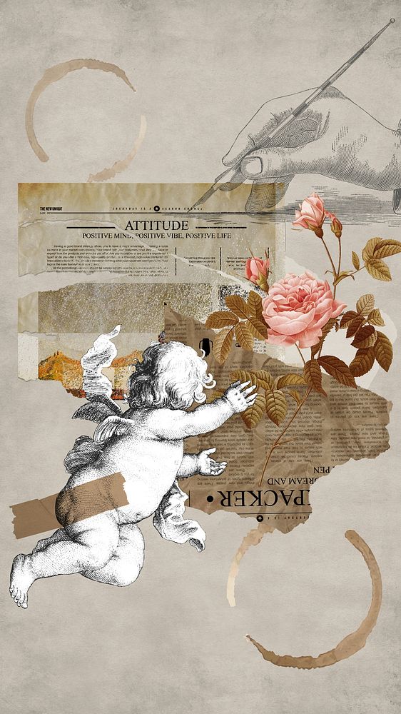 Vintage cupid collage iPhone wallpaper, paper crafts background