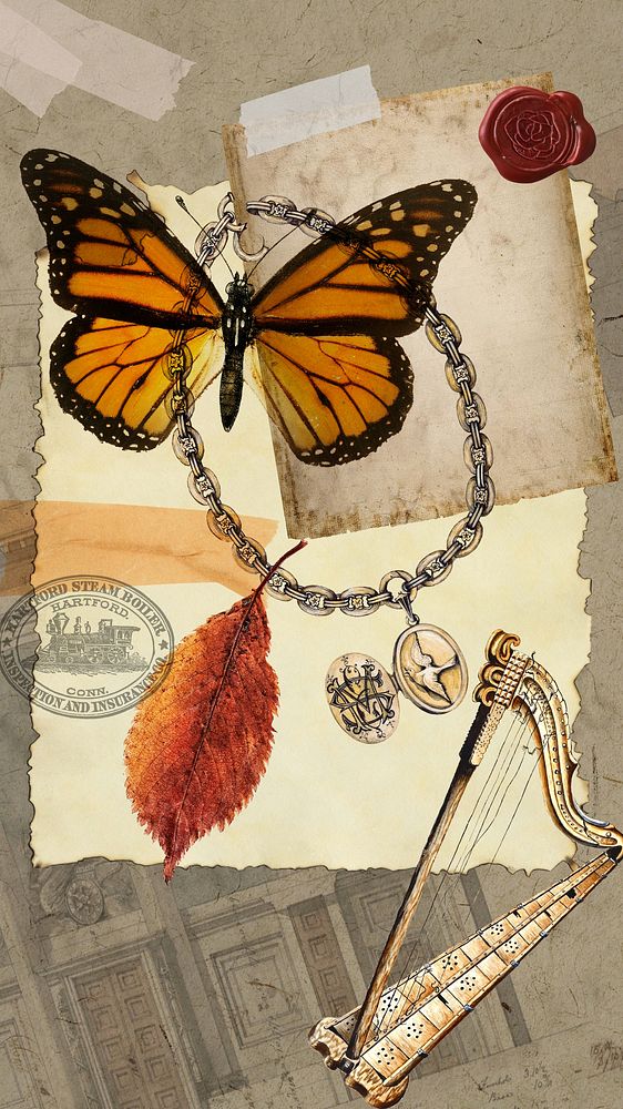 Vintage butterfly collage iPhone wallpaper, paper crafts background