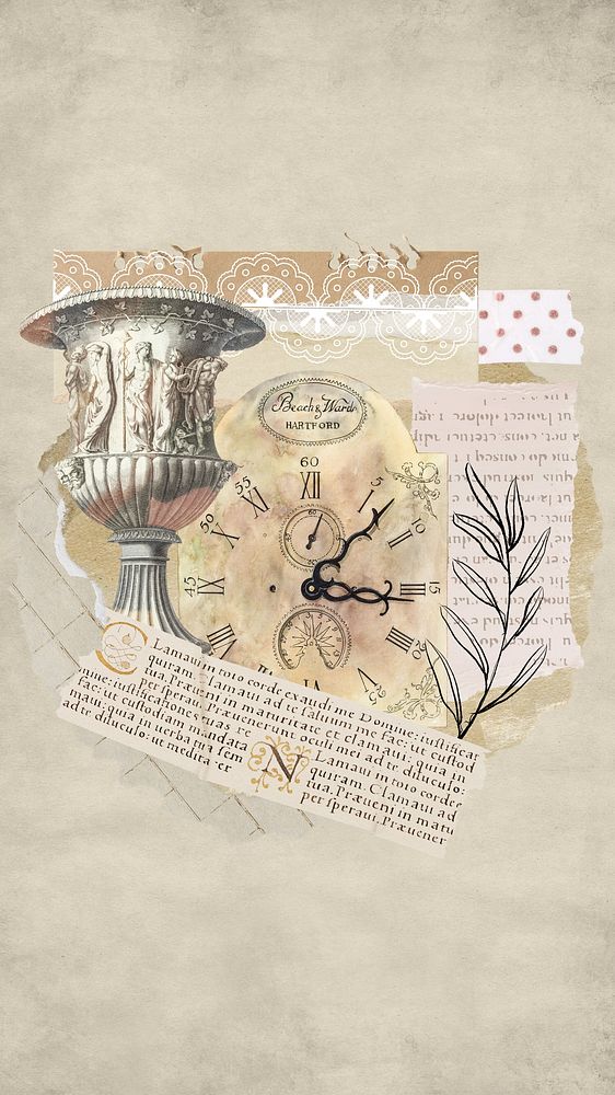 Antique objects collage iPhone wallpaper, ephemera background