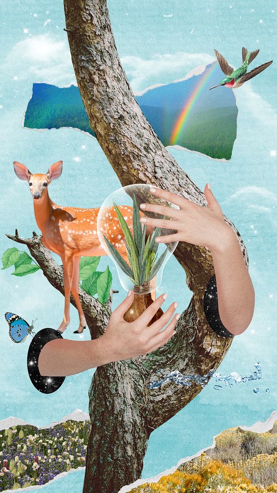 Save wildlife environment iPhone wallpaper, nature remix background