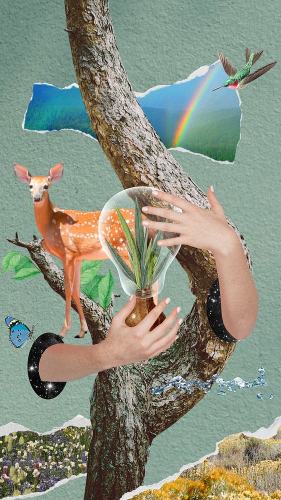 Save wildlife environment iPhone wallpaper, nature remix background