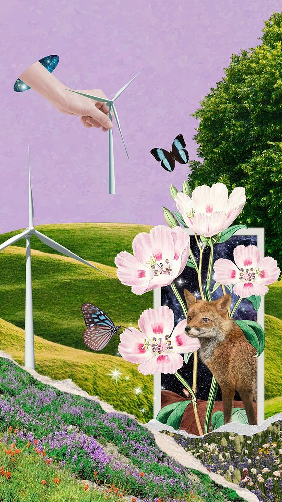 Surreal fox nature iPhone wallpaper, nature aesthetic remix
