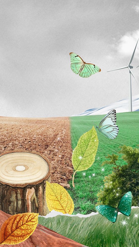 Wind turbine farm phone wallpaper, surreal environment remix