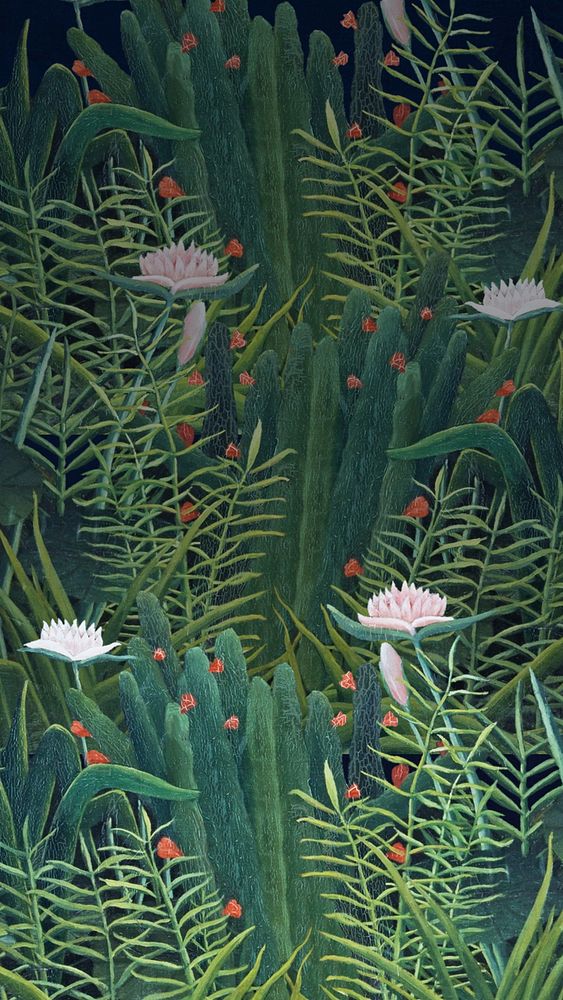 Henri Rousseau's nature iPhone wallpaper, remixed by rawpixel
