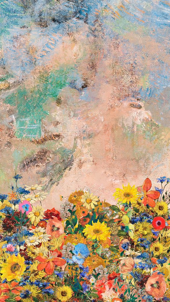 Odilon Redon's flower  phone wallpaper, remixed by rawpixel