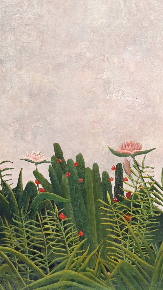 Henri Rousseau's flower phone wallpaper, remixed by rawpixel