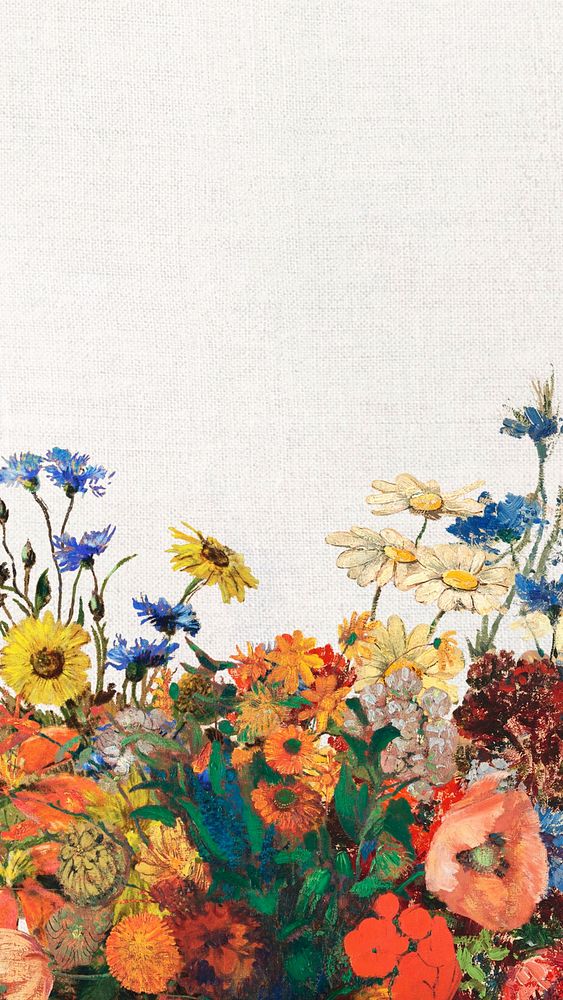 Flower border beige iPhone wallpaper, remixed by rawpixel