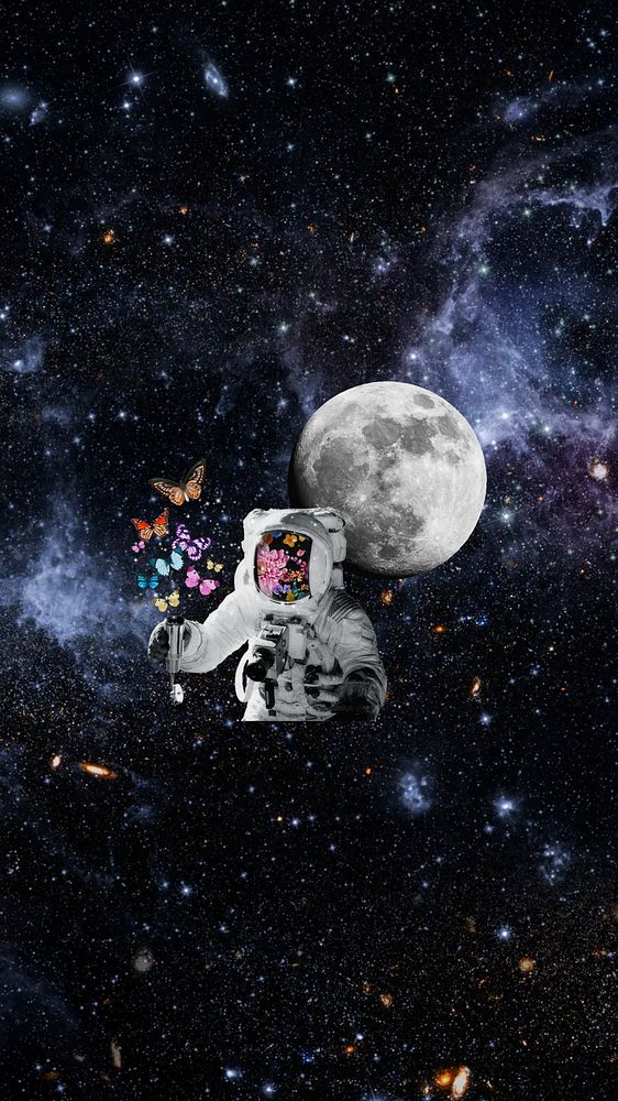 Galaxy sky mobile wallpaper, astronaut collage art background