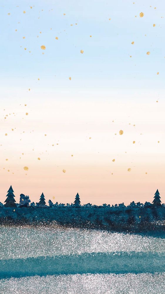 Winter landscape illustration iPhone wallpaper