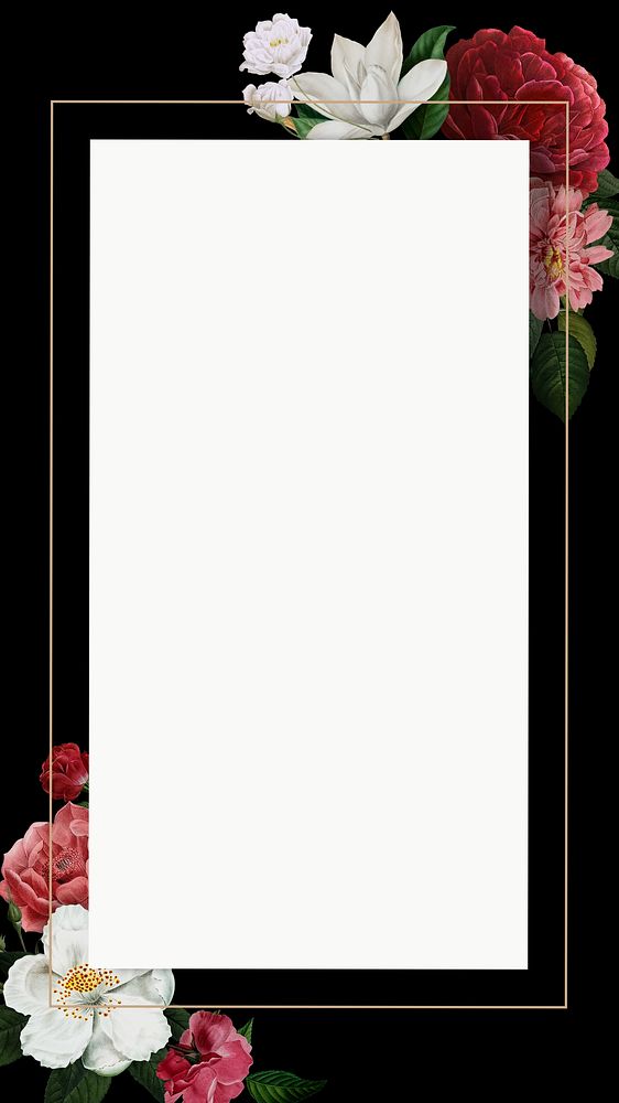 Aesthetic floral frame mobile wallpaper, vintage botanical illustration