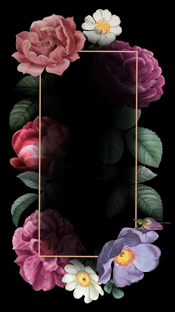 Aesthetic floral frame mobile wallpaper, vintage botanical illustration
