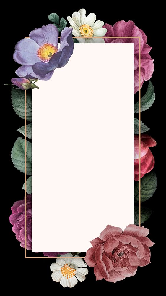 Vintage floral frame mobile wallpaper, aesthetic botanical illustration
