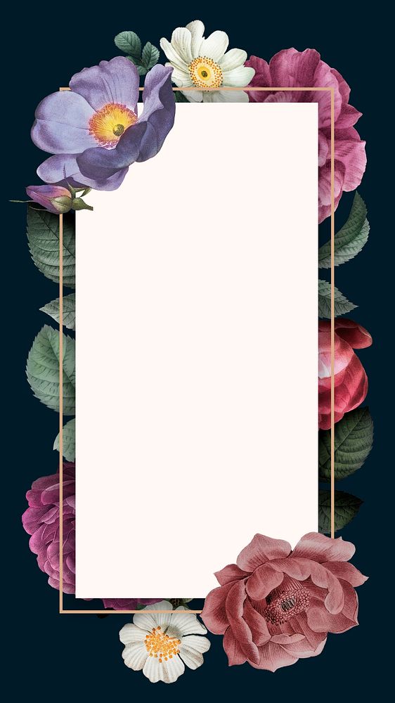 Aesthetic floral frame mobile wallpaper, vintage botanical illustration